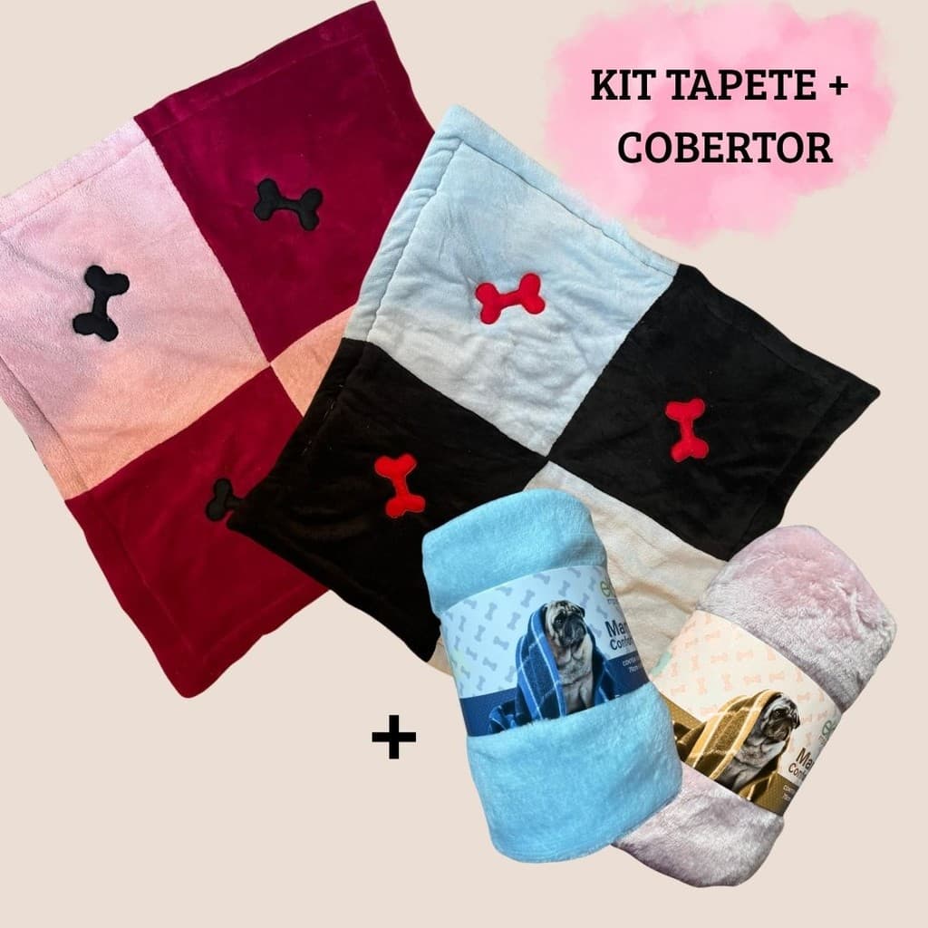 COLCHONETE + COBERTOR PET -TAPETE MANTA INVERNO - 70X70  BORDADO FOFINHO