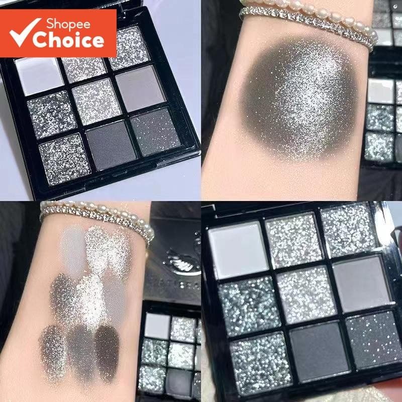 Paleta De Sombras Com Glitter De 9 Cores , Metal Escuro , Punk , Cinza Esfumaçado , Preto , Festa Festiva