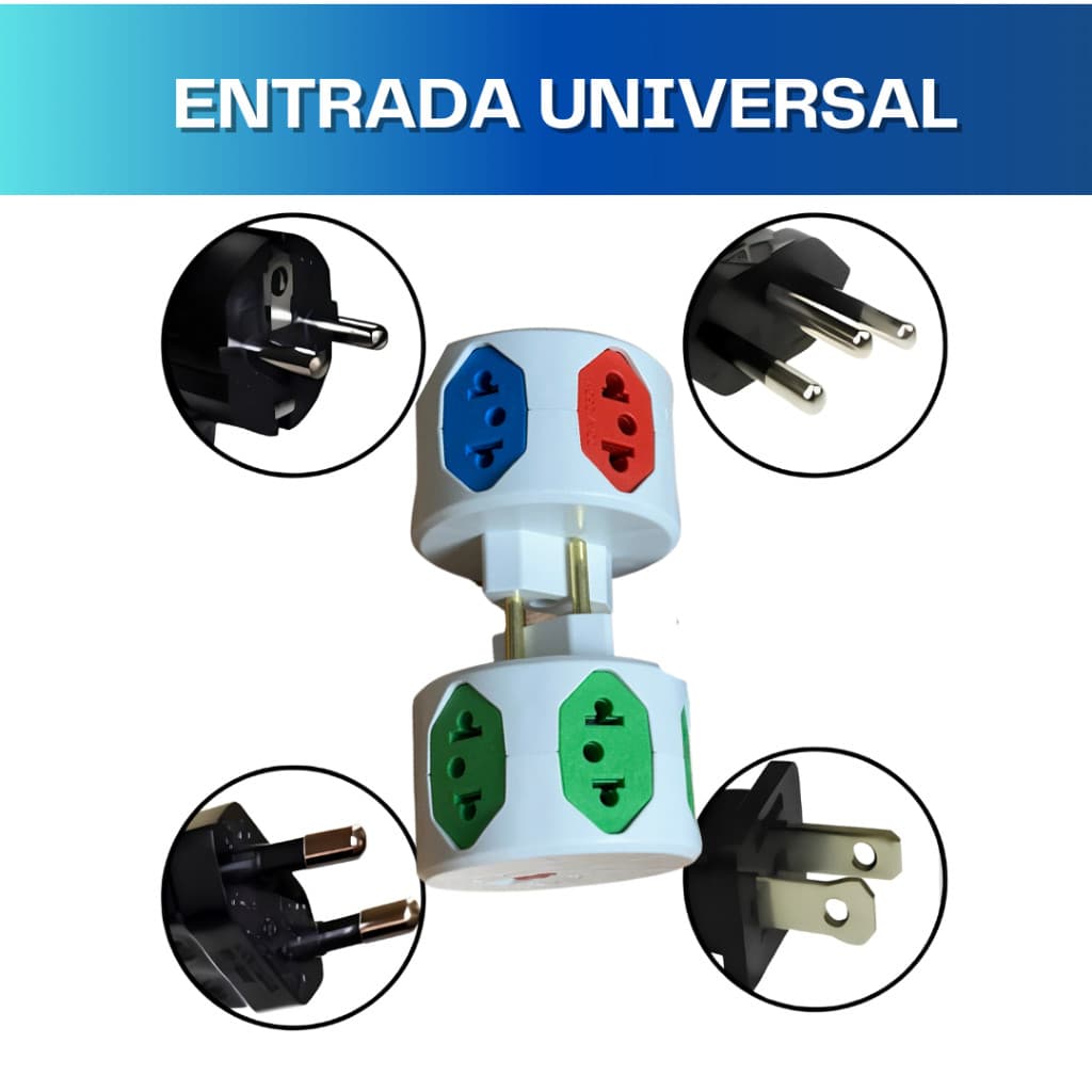 Adaptador de Tomada Kit C/6 Entradas ESFERA 10A/20A Pino Maciço Resistente Tomadas Coloridas