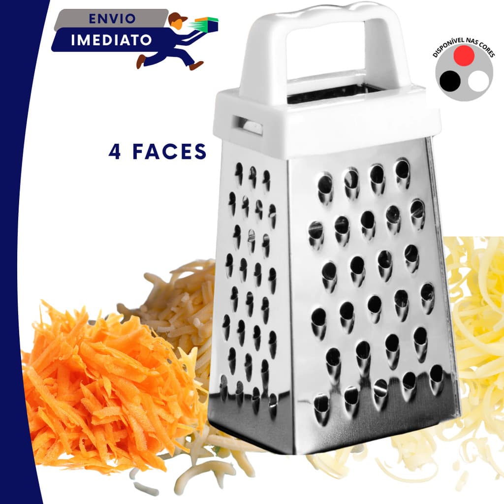 Kit 3 Un Ralador De Legumes 4 Faces em Aço Inox Brilhoso 18cm Frutas Queijos Frios Ralar Alimentos