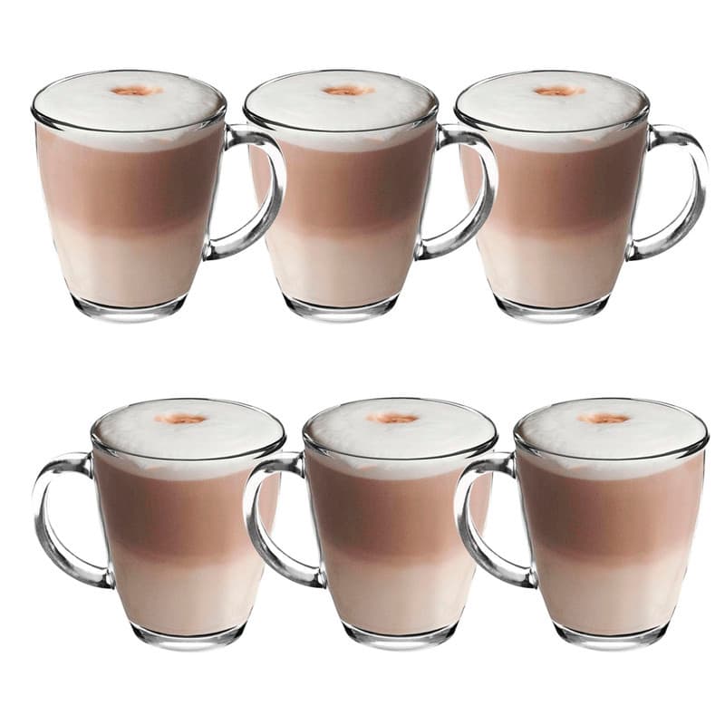 Jogo 6 Canecas Xícaras Vidro Para Chá Café Cappuccino 300ml COK