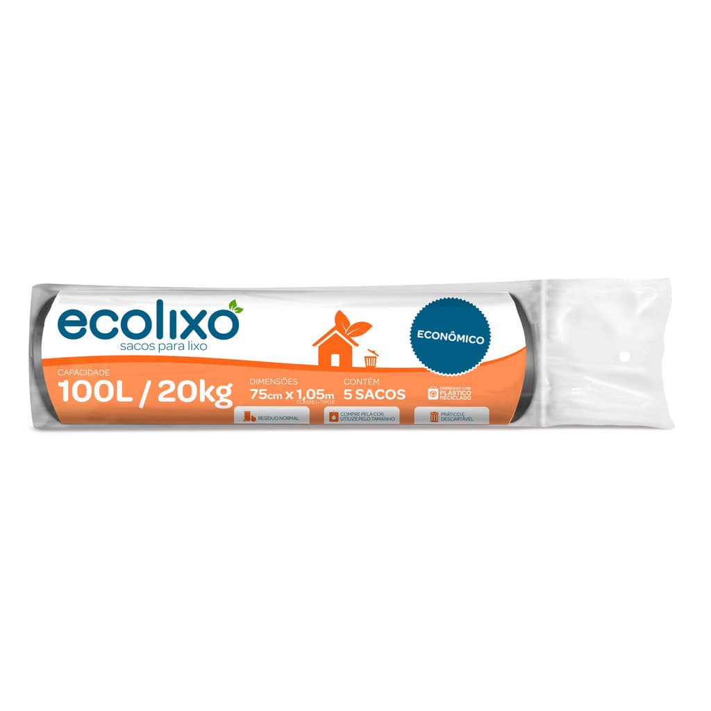 Saco de Lixo Preto 100L C/5un Econômico - ECOLIXO