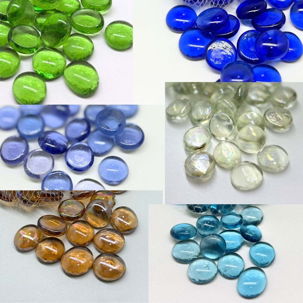 PEDRAS DE VIDRO COLORIDAS 240G APROXIMADAMENTE 2CM DE LARGURA* DIVERSAS CORES