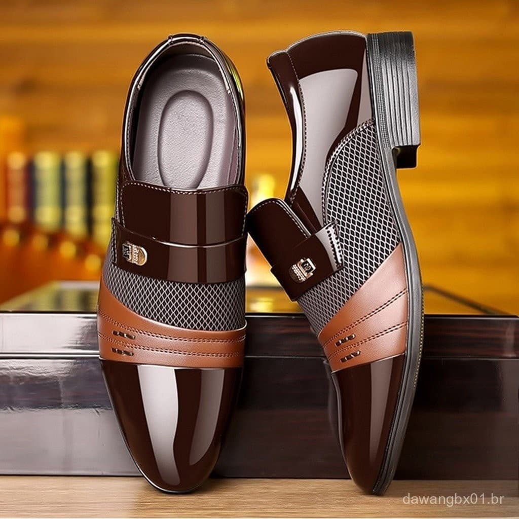 Sapatos de couro preto e marrom masculino brilhante com sola grossa para ocasiões sociais e casamentos T3PF