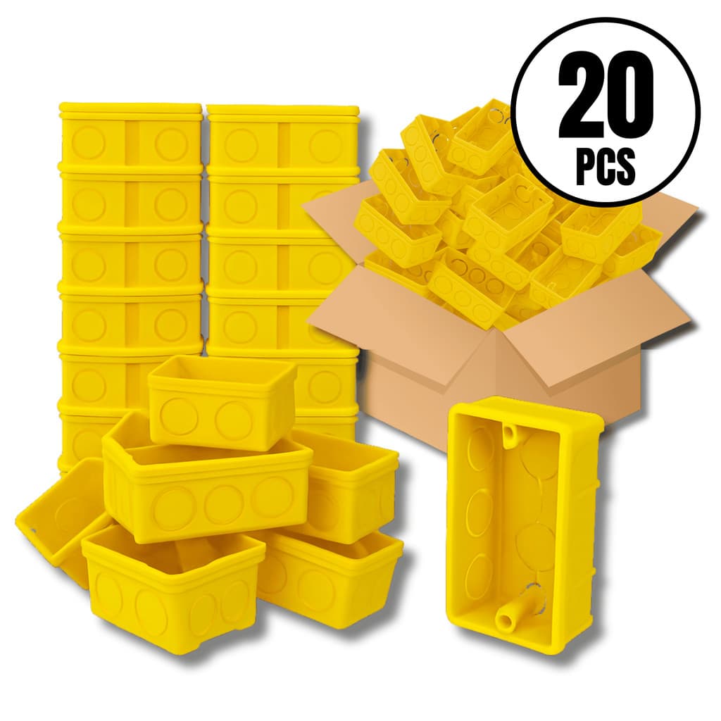 20 Caixinhas de Luz 4x2 Embutir Reforçada Para Tomada Interruptor Amarelo Preto