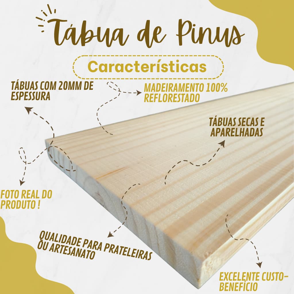Tabua De 30cm x 50cm Madeira Pinus Lisa Robusta Aparelhada