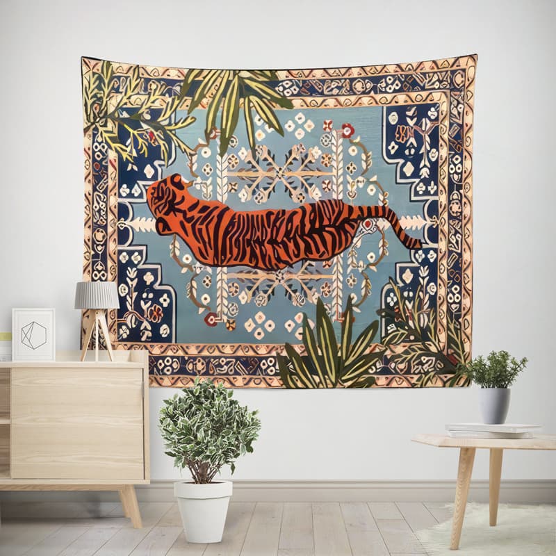 Tapeçaria De Pano Para Pendurar Em Casa , Arte Boêmia , Padrão De Tigre , Parede