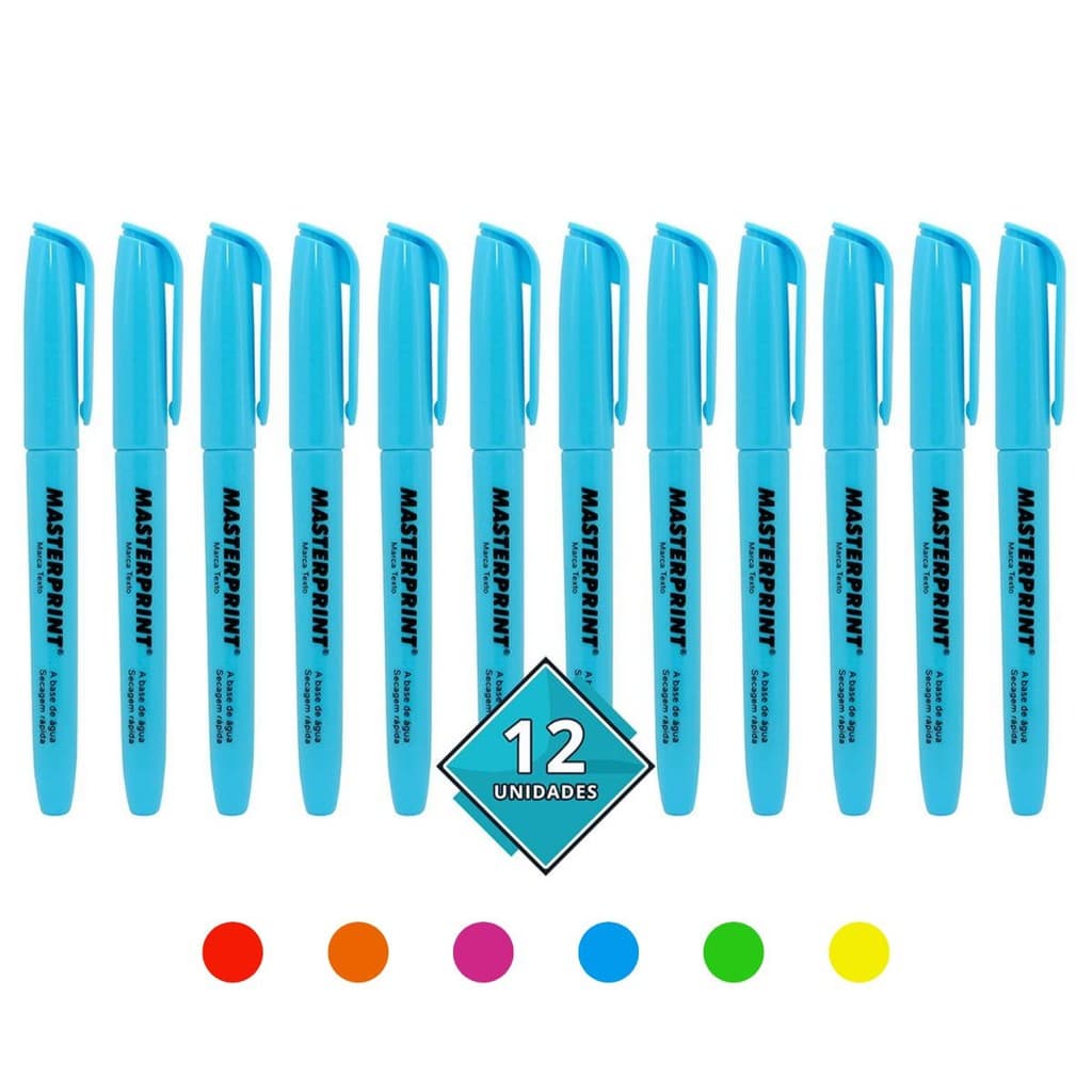 Caneta Marca Texto com Ponta Chanfrada Pincel MP 612 - Caixa com 12 Unidades Masterprint MP612