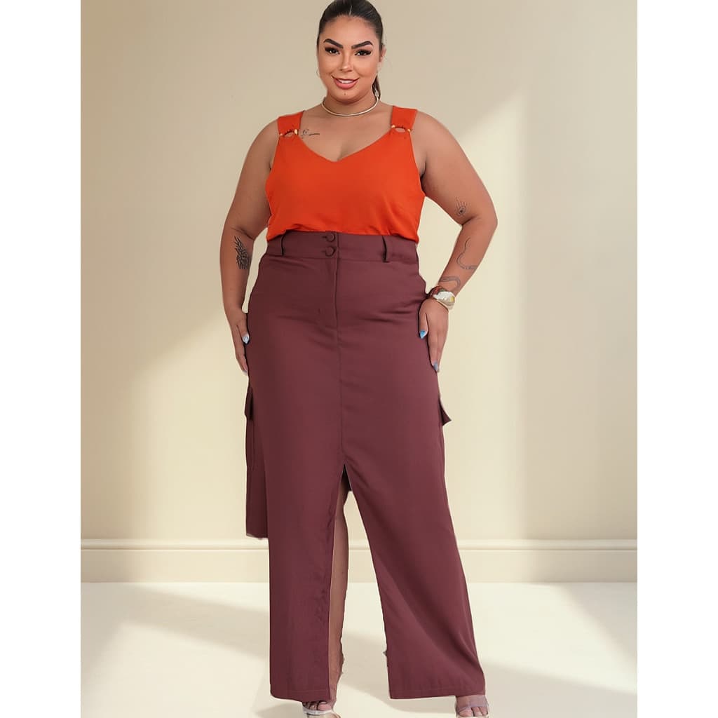 Saia Longa Cargo Com Fenda Plus Size