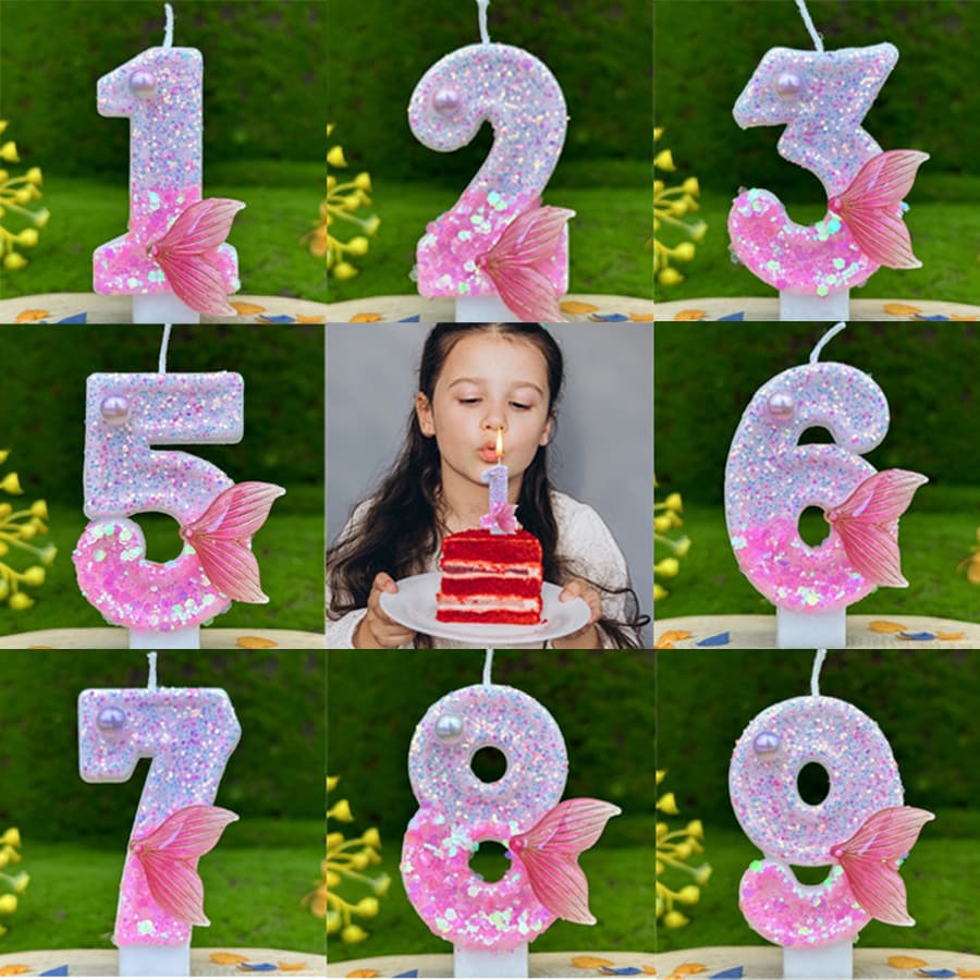 Velas De Aniversário De Sereia Para Bolo Com Rabo De Peixe 0-9 Número Rosa Topper Fontes De Festa Crianças iadbr