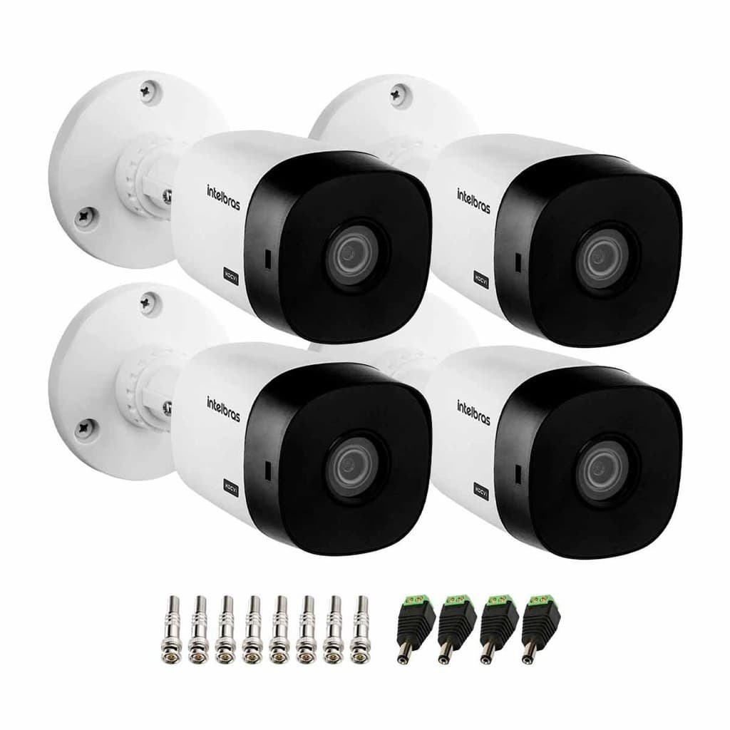 Kit 4 Câmeras Intelbras VHL 1220 B G8 Bullet HDCVI LITE Full HD 1080p, Lente 2.8mm, Visão Noturna 20m, IP66 + Conectores