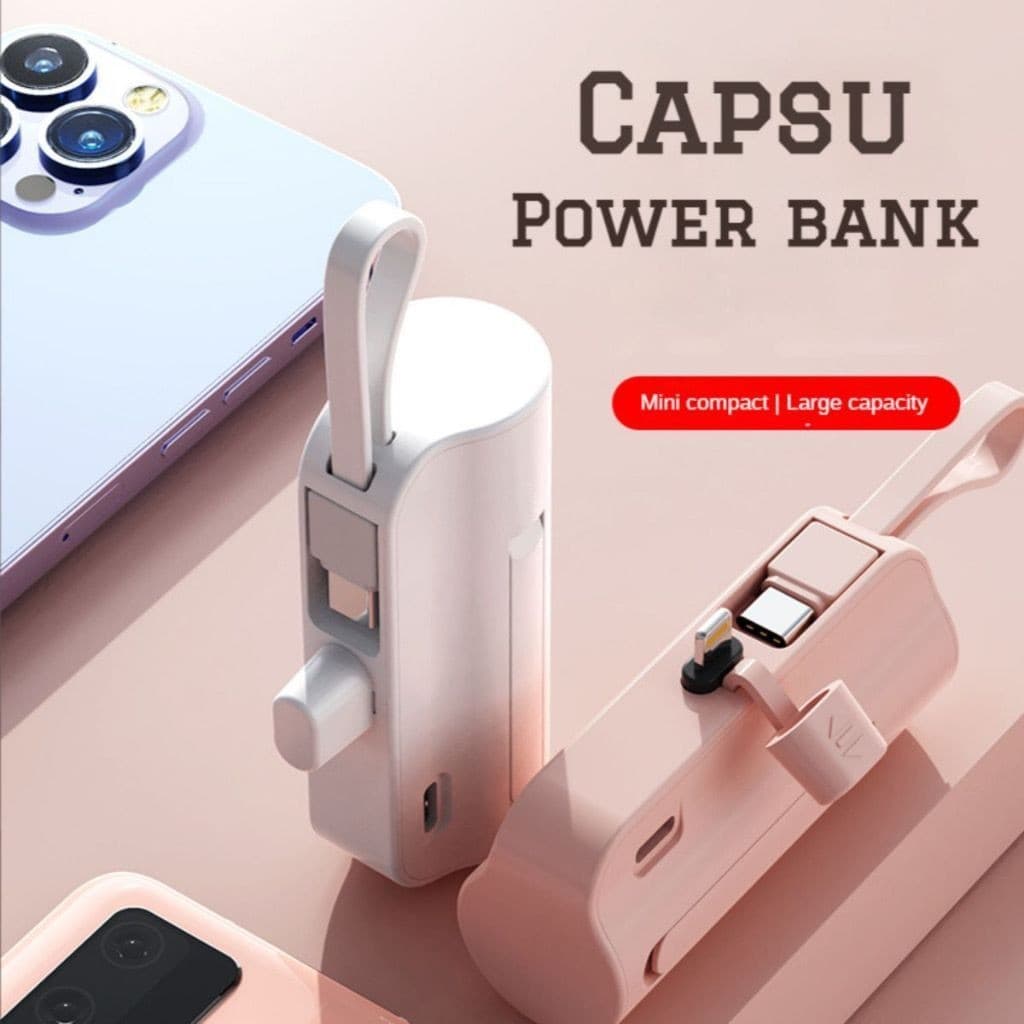 Power Bank Mini Sem Fio 2em1 - 5000mAh, Bateria Portátil para iPhone e Celulares com USB-C