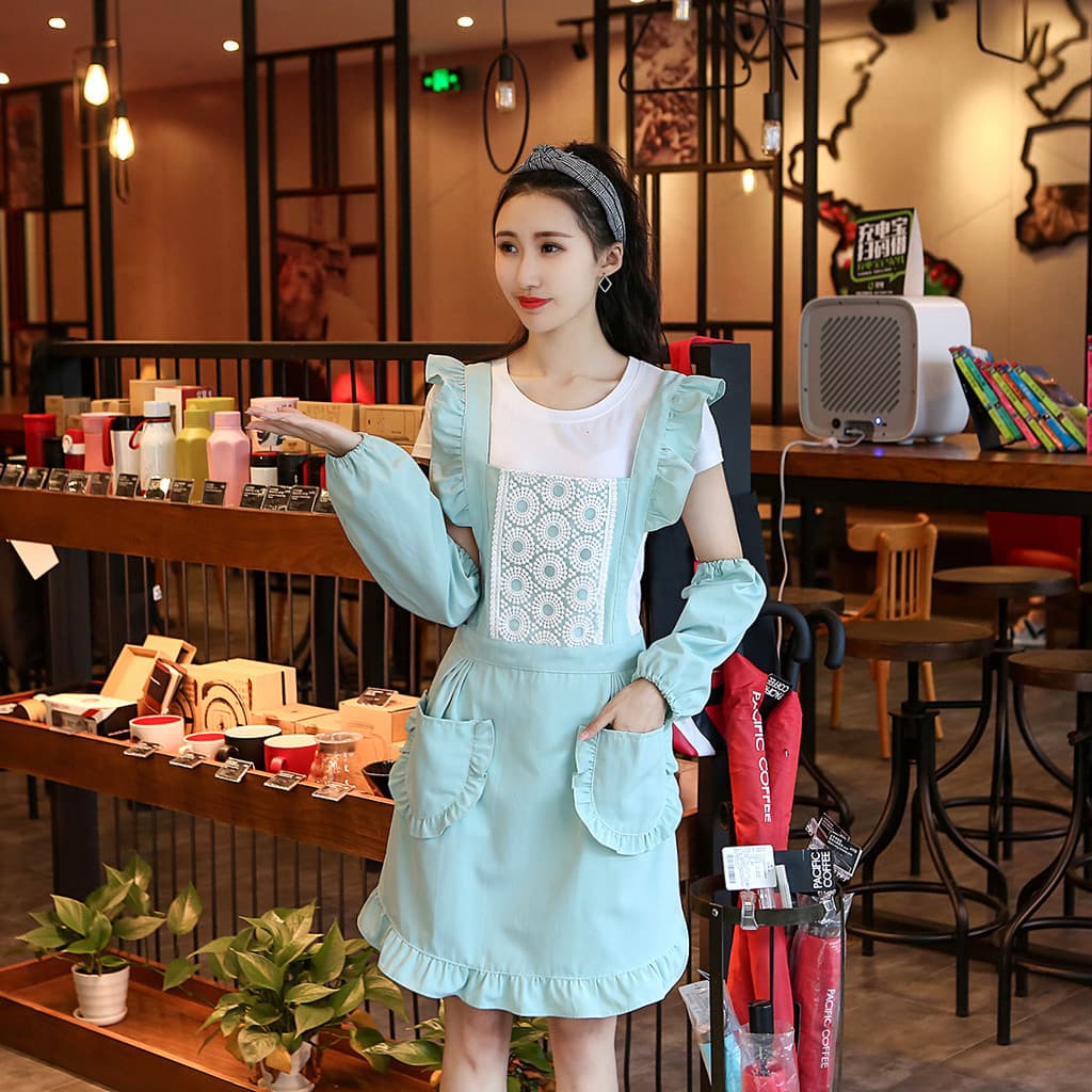 Moda princesa avental cozinha cozinhar café única camada respirável avental doméstico senhoras Workwear avental de camad