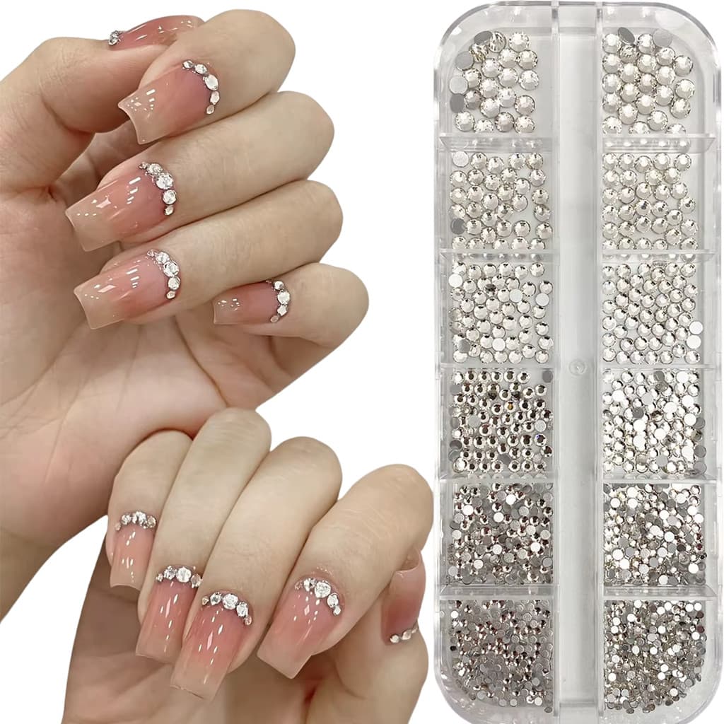 Kit Com 12 Strass Pedrinhas Brilhantes De Múltiplos Tamanhos Prata Para Unhas Nail Art