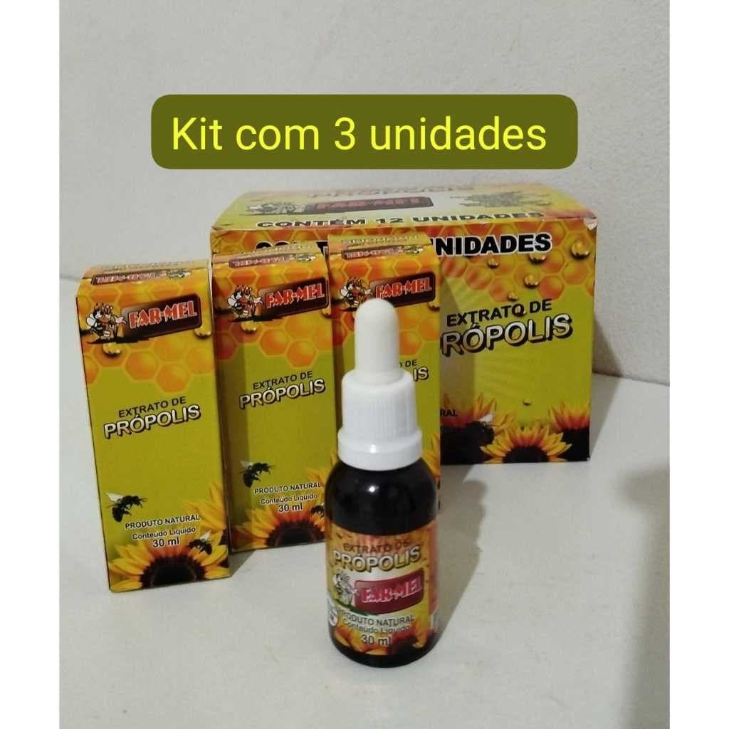 Kit 3 Unidades Extrato De Própolis Puro - Com Conta Gotas - 30ml - ORIGINAL FARMEL