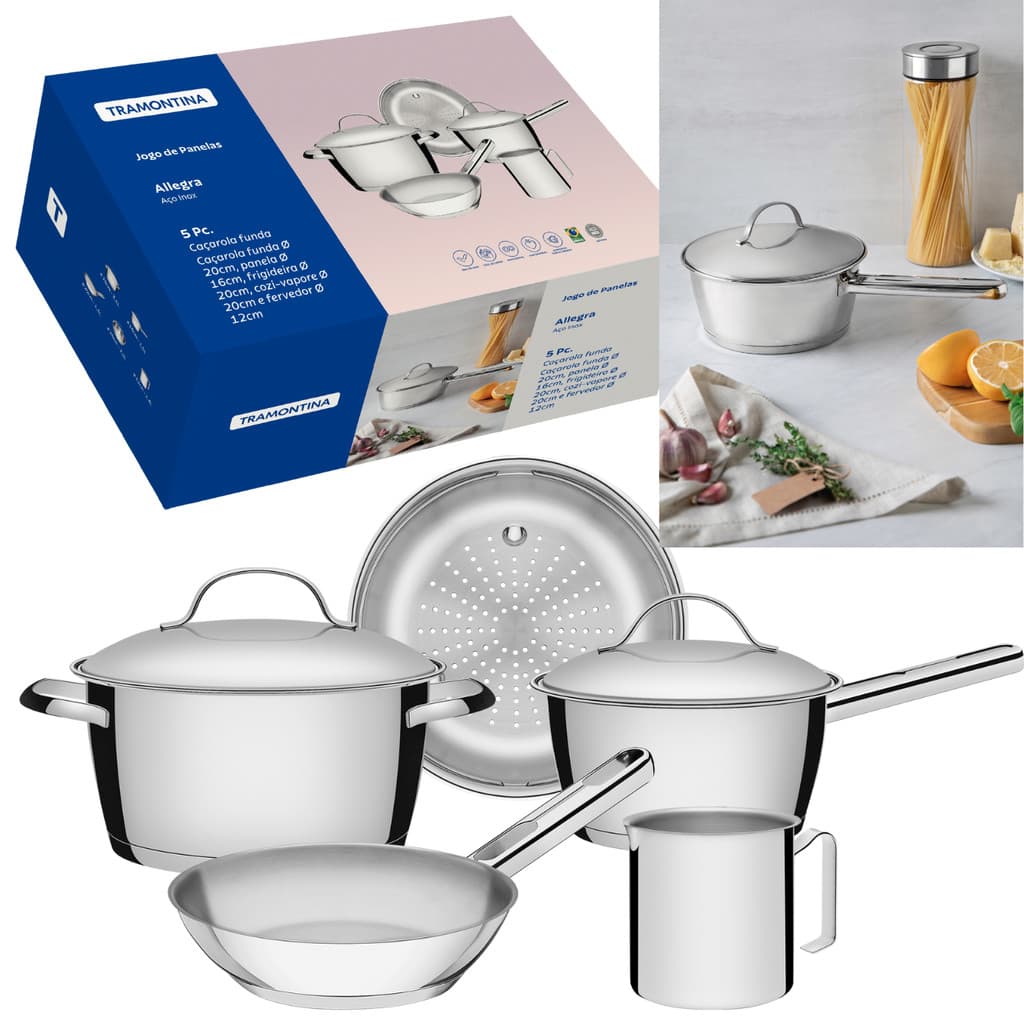 Jogo De Panela Aço Inox 5 Peças Allegra Tramontina
