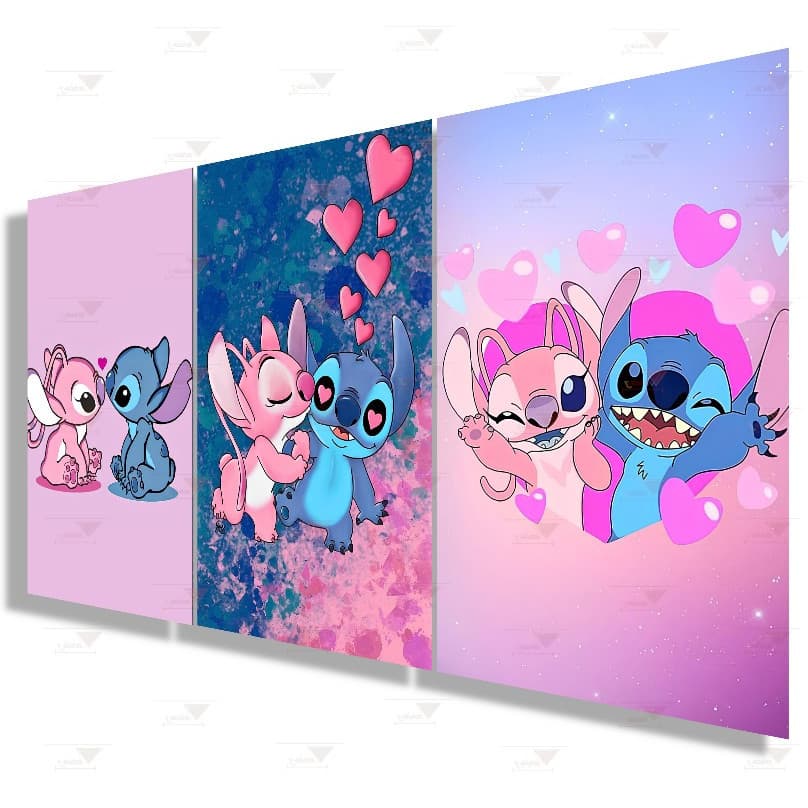 Quadros Decorativos Lilo Stitch E Angel Kit 3 Alienígena Azul Animação Excelente Qualidade