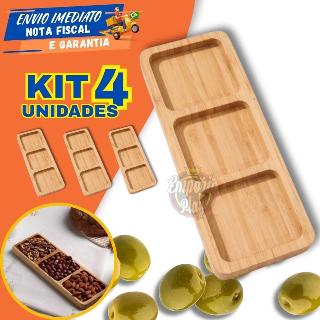 Kit 4 Petisqueiras Bambu Para Servir Queijos Frios Salame Petiscos Tabua