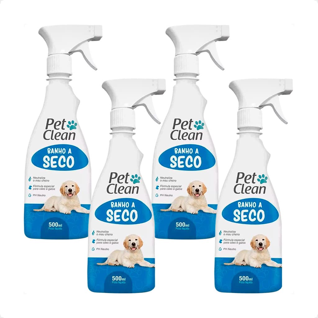 Kit 4 Banho a Seco Pet Clean Liquido para Cães e Gatos 500ml