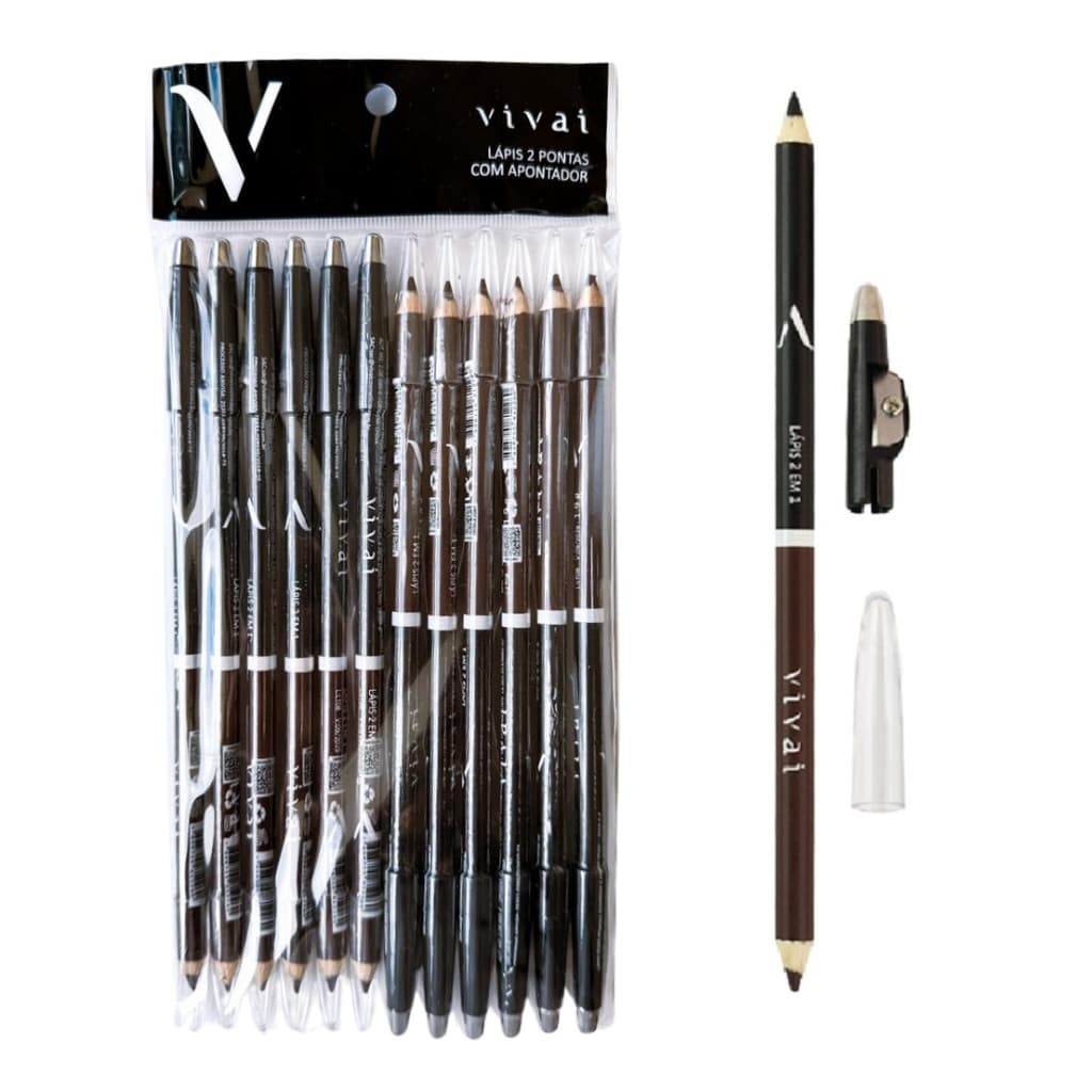 Kit 12 Lápis Vivai Olho Preto + Marrom Apontador 2010.1.4
