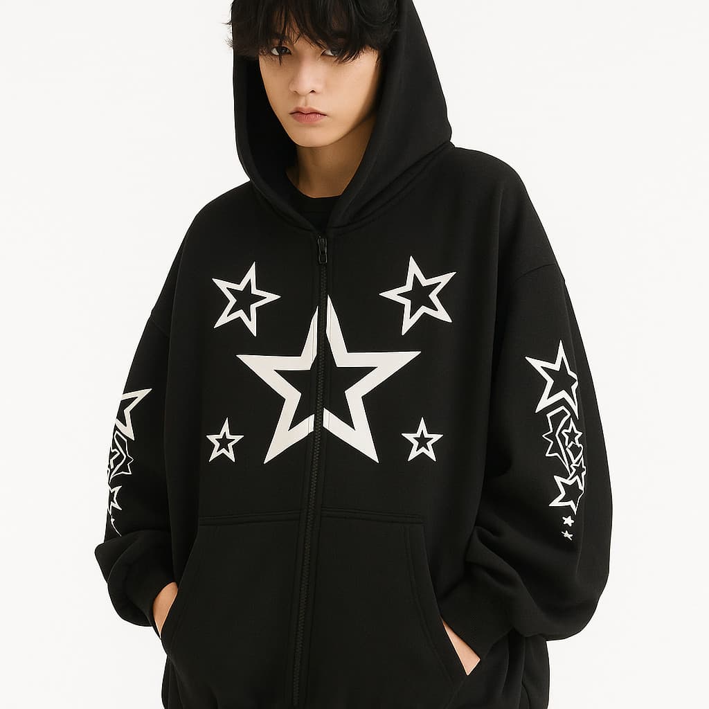 Moletom Hoodie Oversized Estilo Coreano Streetwear Unissex Estrelado