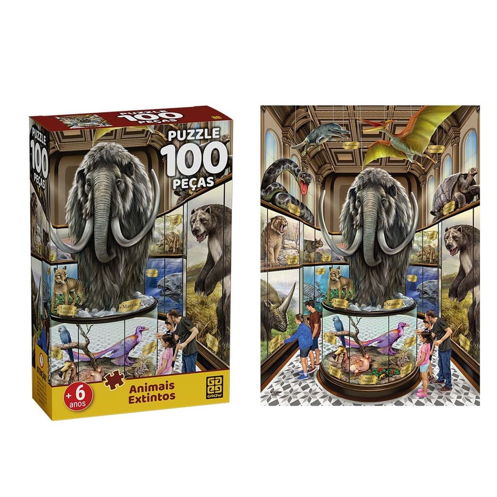 Quebra Cabeça 100 Peças Animais Extintos - Puzzle 100 Pçs