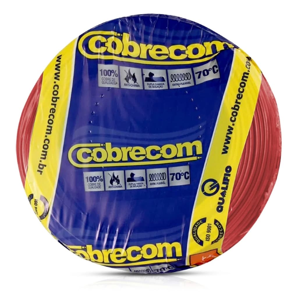 Kit 200 Metros Cabo Flexível 0,75mm² Vermelho 750V Corfio ou Cobrecom Para Instalações Elétricas