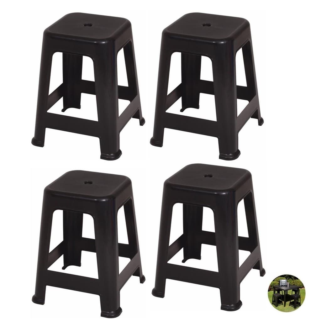 Kit 4 Banqueta Plastico Empilhavel Cozinha Preto Mor