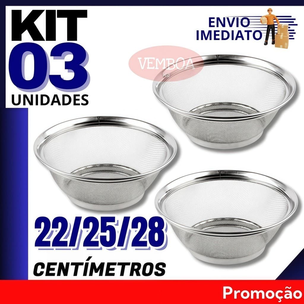 Cesta Inox Multiuso Escorredor E Armazenamento Frutas Legumes Arroz Macarrão 22 CM 28 CM