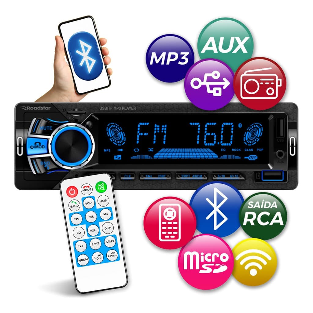 Radio Automotivo Bluetooth Potente 240w Varios Led Acc Longa Distancia