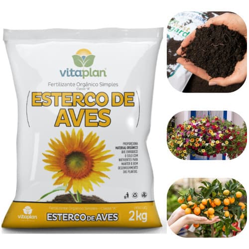 Fertilizante Adubo Substrato Organico Esterco De Aves Galinha 2kg Vitaplan Natural Todas Plantas