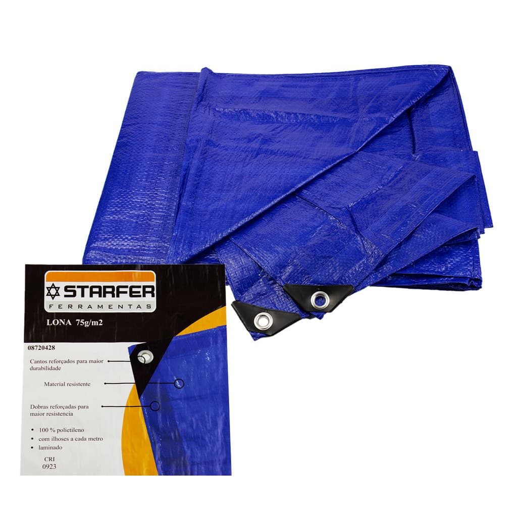 Lona Plastica 75grs Cobertura Impermeavel Azul 6x4 Starfer