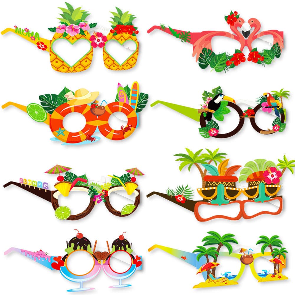 8 Unidades/16 Luau Tropical Party Óculos De Sol Havaianos De Papel Engraçados Adereços De Vestido Extravagante Lembranci