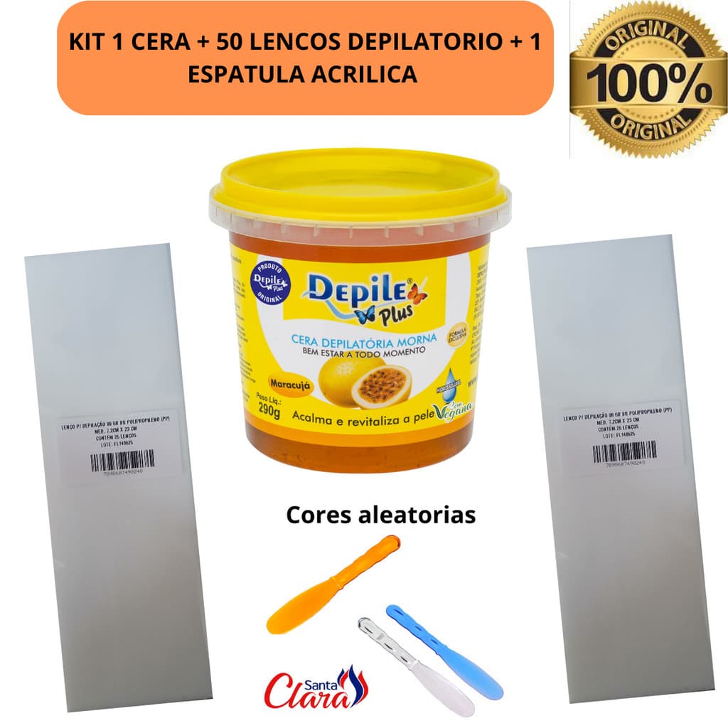 Depile Plus kit Cera Hidrossolúvel 290g + 50 Papéis TNT - Depilacao Rapida e Sem Resíduos