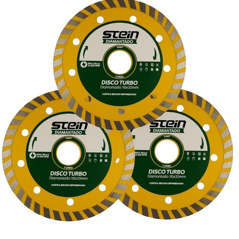 3 Peças Disco Diamantado Corte Seco 110MM Turbo Stein