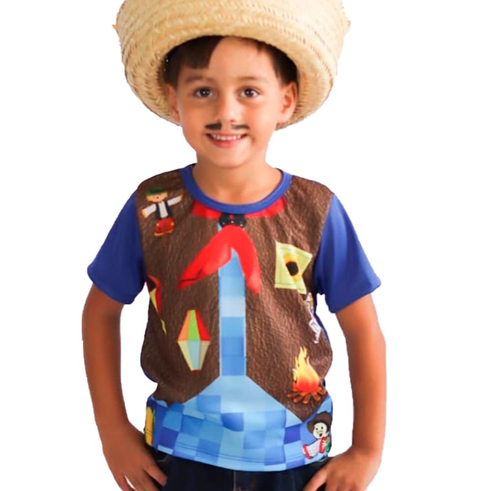 Camisa Colete Junina Infantil Azul