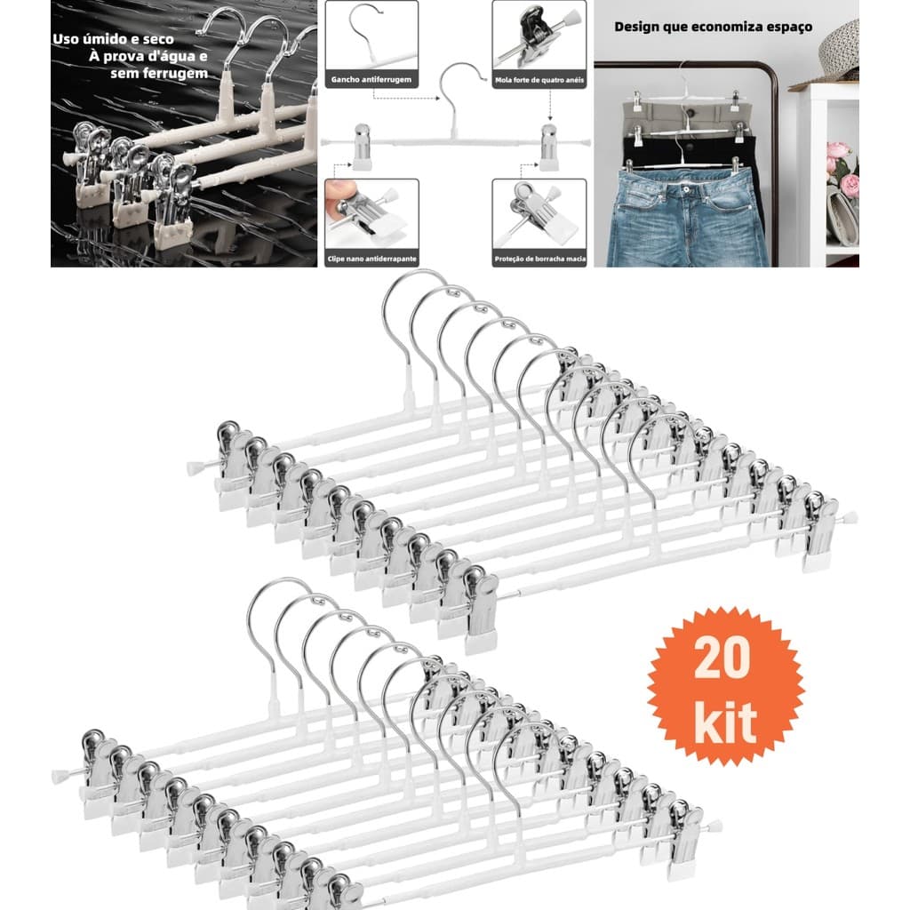 Cabides  antiderrapante para calças com clipe ajustável,  que economiza espaço para vestidos, saias, calças, casacos