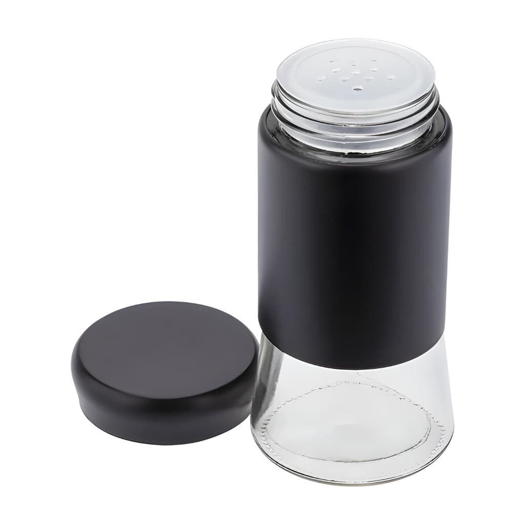 Saleiro e Pimenteiro de Vidro Preto com Tampa de Aço Pintado Temperos Cozinha - 11,5 x 5,5cm - Weck