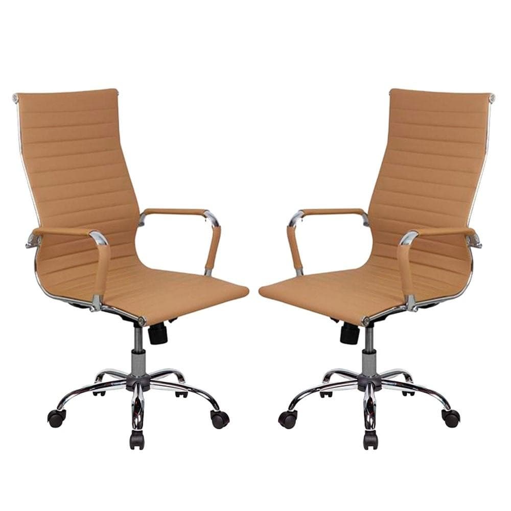 Conjunto 2 Cadeiras de Escritório Moob Boston Presidente Giratória Com Função Relax Caramelo
