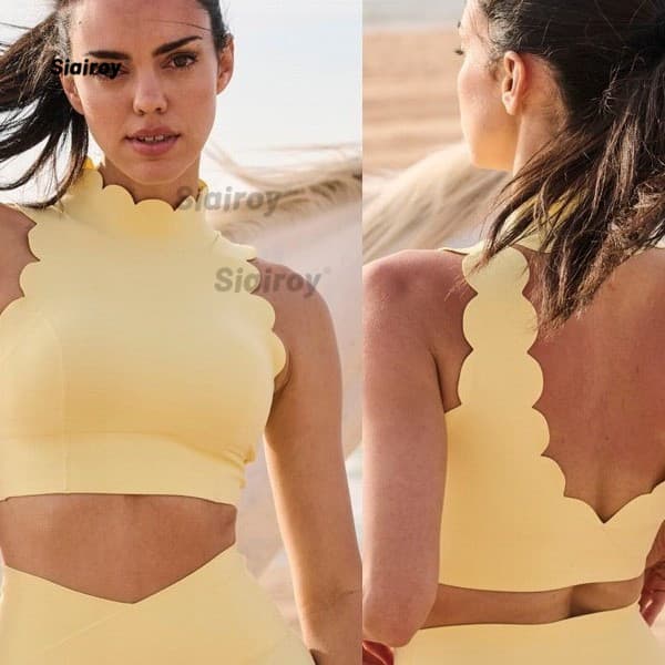 Siairoy Halter pescoço sem mangas Yoga sutiã renda linda volta Pilates Fitness sutiã roupa interior esportiva correndo c