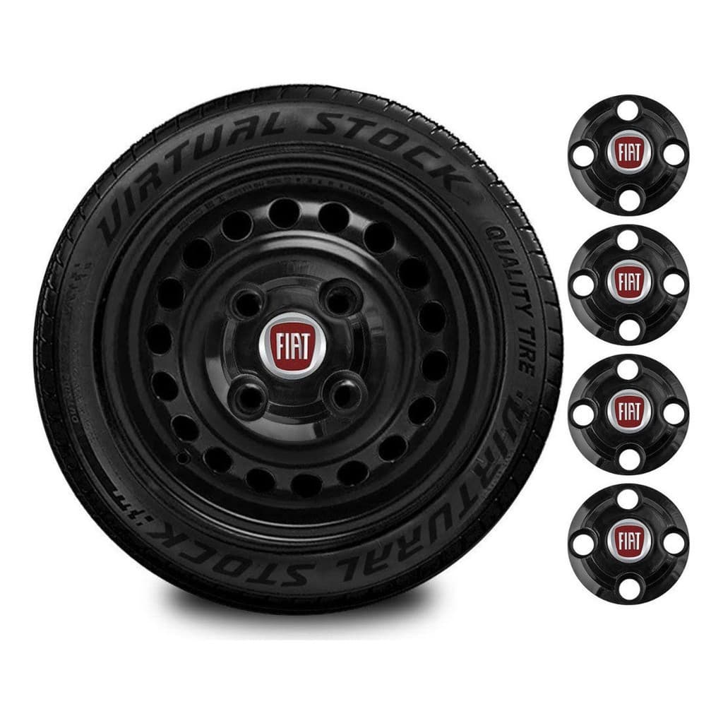 Kit Jogo 4 Calotinhas Centrais Rodas Fiat Aro 13 14 15