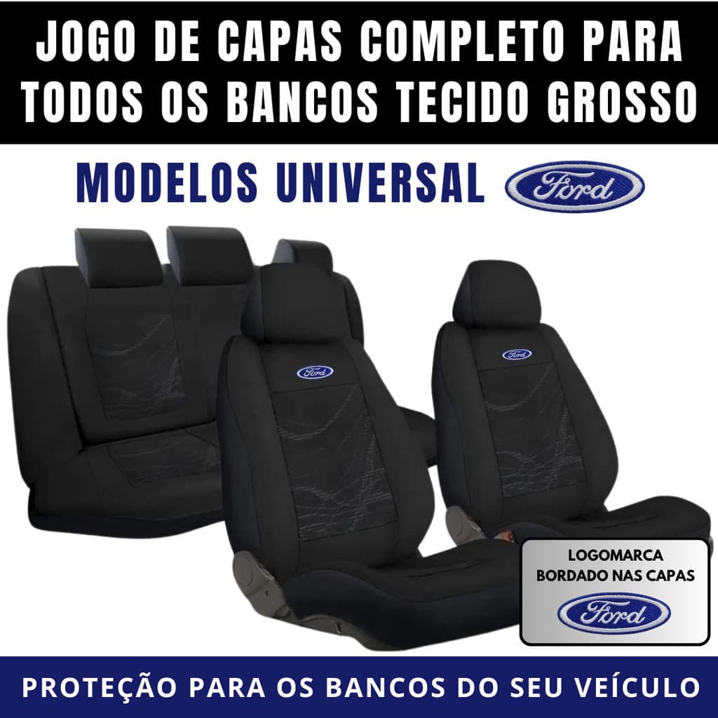 Capas de Bancos Carros Ford Para Todos os Modelos Ford-Ka, EcoSport, Fiesta, Focus, Modelos Ford Universal