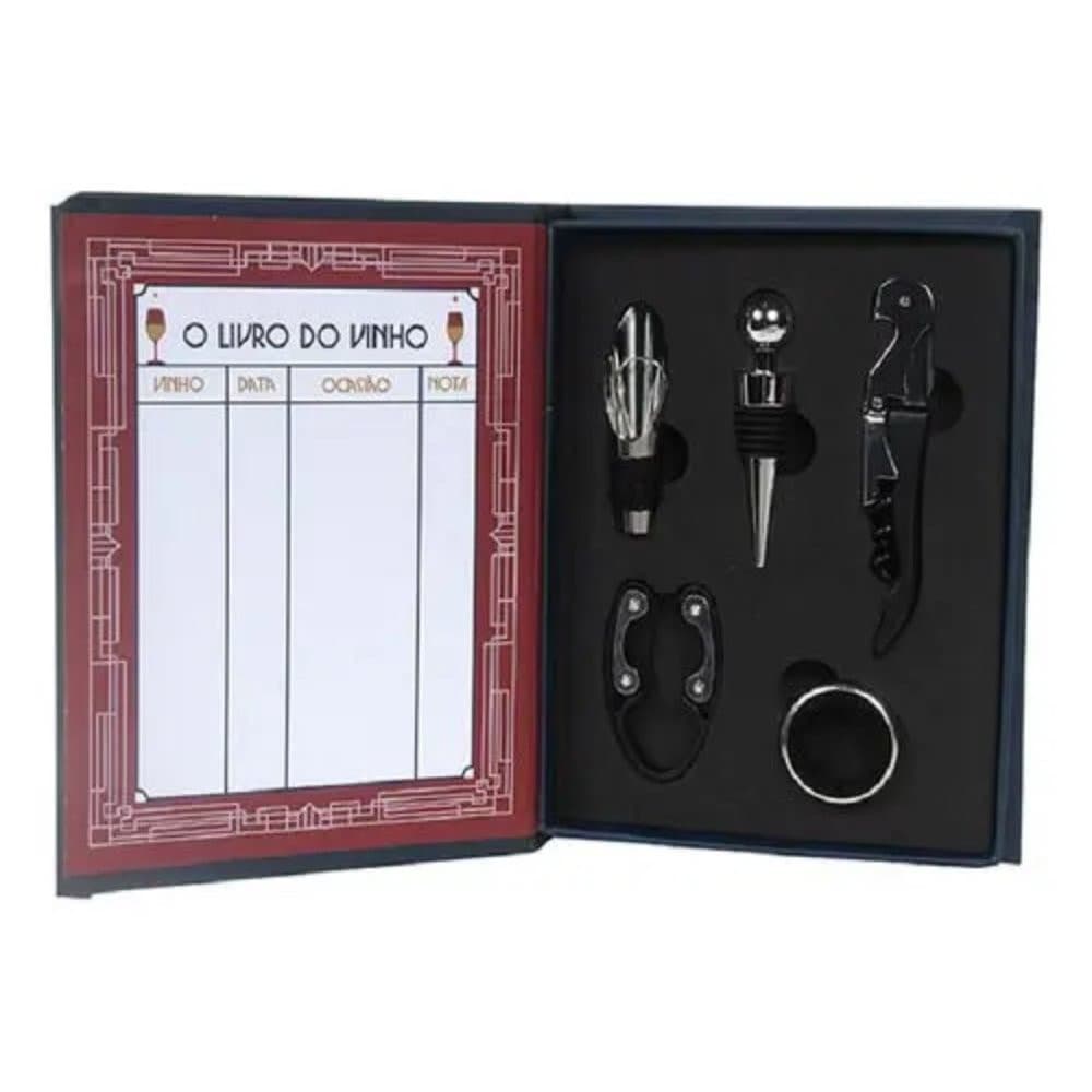 Kit para vinho em formato de livro Completo - 5 Peças