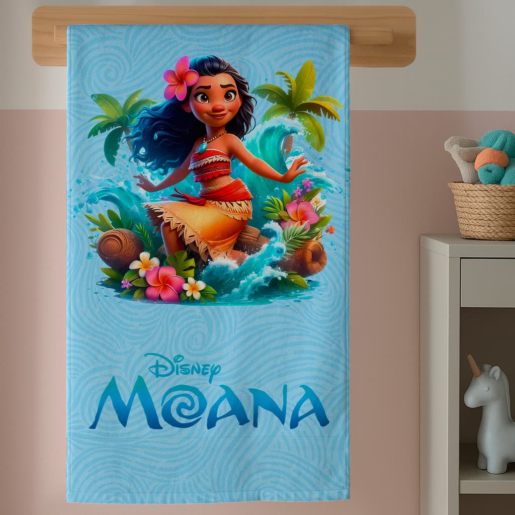 Toalha Estampa Infantil Menina Princesa Dos Mares Moaana Banho Divertido Colorido Natação Praia
