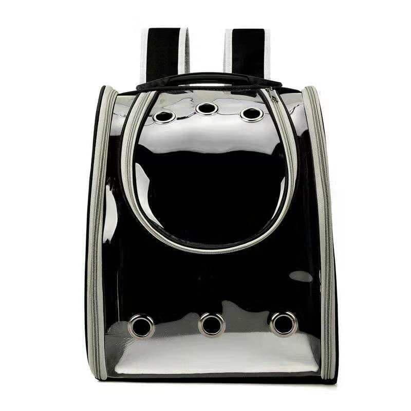Mochila de transporte para cão, gato e pássaro, respirável e com visão Preta