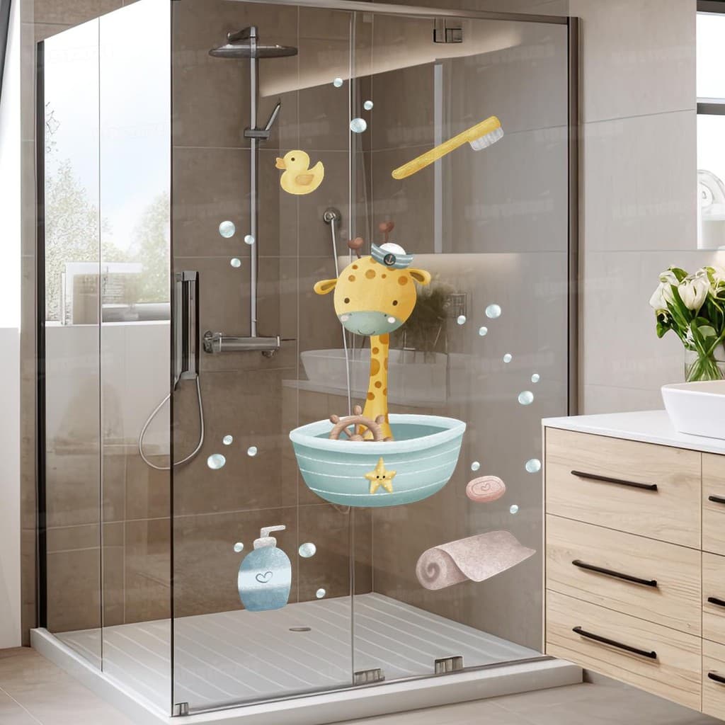Kit Adesivos Safari Infantil Lavável Seguro Fácil Aplicação Quarto Bebê Banheiro Piscina Área Kids