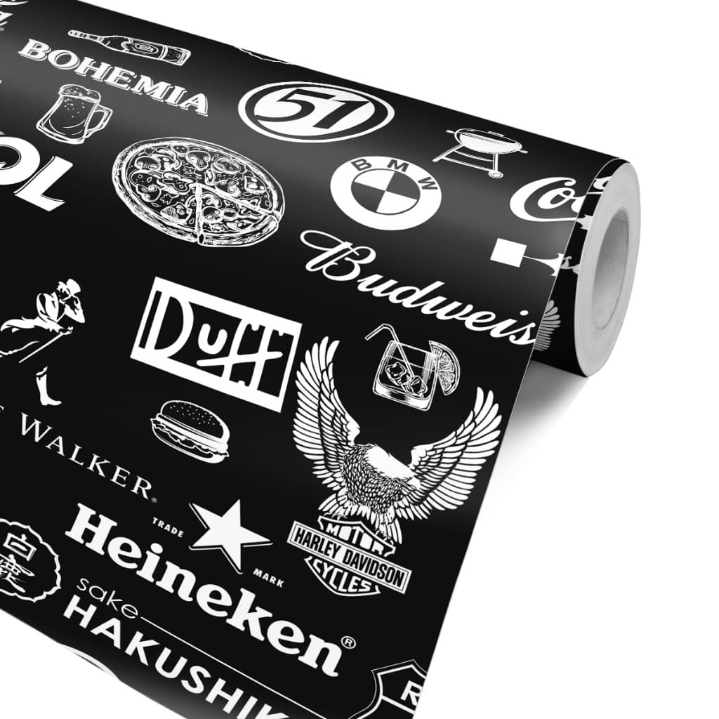 Papel de Parede Gourmet com Cervejas e Drinks Vintage em Fundo Preto Estilo Retrô para Bar
