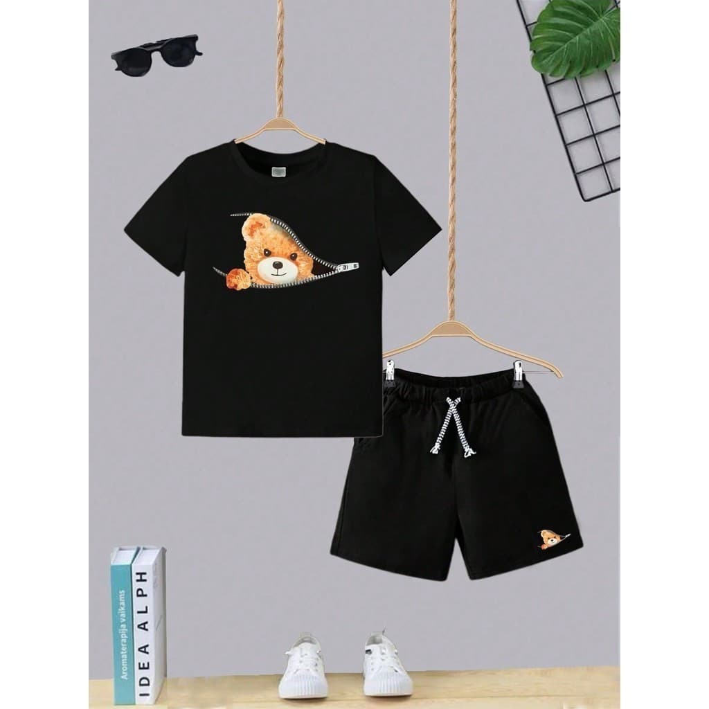 Kit Conjunto Infantil e Short  Camiseta Algodão Urso
