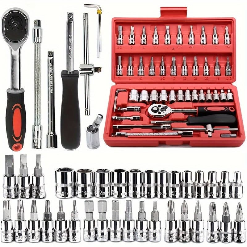 Kit De Ferramentas 46/40 Peças Jogo De Soquetes Chave Catraca Reversível Com Maleta Jogo De Ferramentas Completo