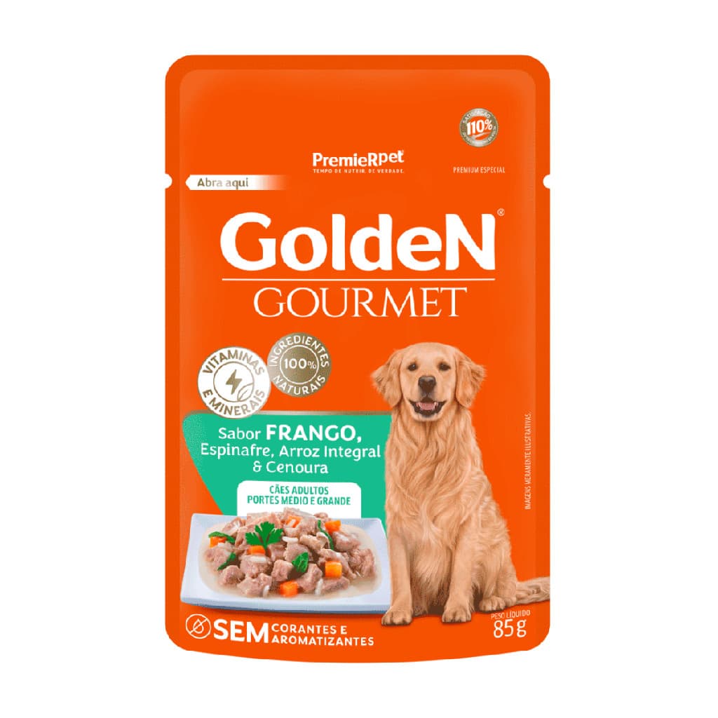 SACHE PARA CACHORRO GOLDEN GOURMET CAES ADULTO MEDIO GRANDE PORTE FRANGO 85 G